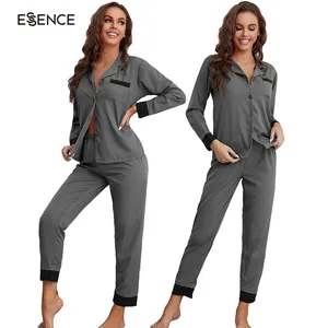 Custom New Design Ladies Lounge Wear Piping Lace Trim Pyjamas Bamboo Pajamas Set For Women's Sleepwear