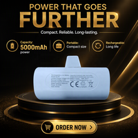 Mini Power Bank Capsule 5000mAh avec Câble de Charge Intégré, Chargeur Portable, Écran LED pour Smartphone, Voyage, Porte-clés, Usage Quotidien