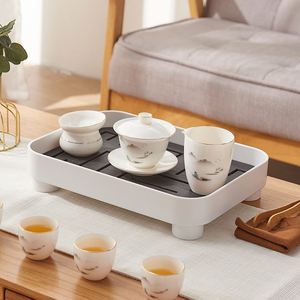 Plateau à thé carré moderne de style japonais avec réservoir d'eau, en plastique PP, multifonctionnel, durable, plateau de rangement pour salon - Product Image 3