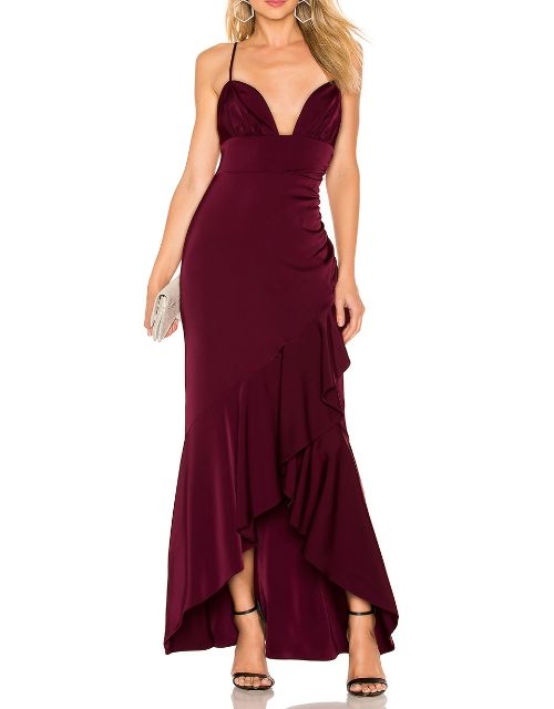 Wholesale Ruby Red Long Dress Deep V-Neckline, Split Leg | Alibaba.com