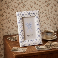 Cadre photo Daxin vintage en MDF léger et durable, motif ruban bleu, pour table ou mur (carré/rectangulaire)