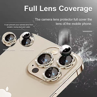 Iphone 14 15 16 pro max Filme de protection de l'objectif d'appareil photo diamant en cadre métallique de haute qualité