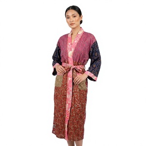 Nuevo Kimono Elegante Hecho a Mano para Mujer, de Algodón, con Cuello en V, Cordón Ajustable, Estampado Floral, Largo hasta la Rodilla, Estilo Bata, para Descansar - Product Image 1