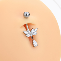 Anneau de nombril en titane ASTM F136 avec pendentif CZ plaqué or, papillon en zircon, piercing, cadeau de mariage, bijoux tendance pour femmes