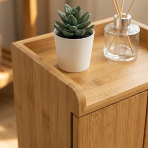 Meuble de rangement ultra-plat en bambou pour salle de bain, idéal pour les espaces étroits, avec plateau supérieur pour <span class=keywords><strong>papier</strong></span> <span class=keywords><strong>toilette</strong></span> - Product Image 5
