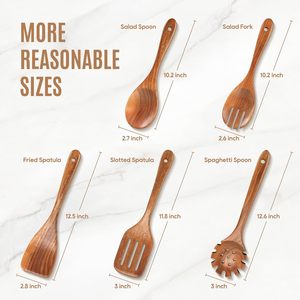 Set di 5 Utensili da Cucina in Legno con Impugnatura Confortevole, Set di Spatole in Teak Naturale Liscio per Cucinare a Casa - Product Image 4