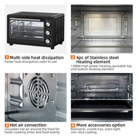 Four électrique de comptoir mini 1380W 21L, 4 éléments chauffants en acier inoxydable, bouton mécanique, affichage LED, minuterie 60s - OEM Chine