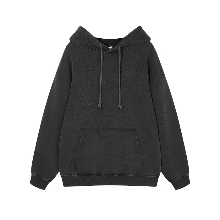 Hot Sale 420gsm Heavy Fleece Pocket Hoodie Custom Logo Embroidered Vintage Washed String Solid Hoodie ODM Supply