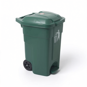 Cestino per rifiuti verde da 70 litri con pedale e ruote per uso esterno - Product Image 2