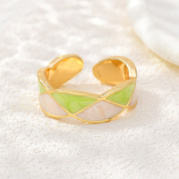 JS02 Kleurblok Emaille Open Cuff Ring Verguld Geometrisch Gevlochten Verstelbare Brede Band Ring voor Vrouwen