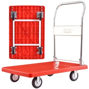 Chariot de manutention industriel pliable à plateforme, silencieux, à quatre roues, robuste, en plastique et acier, personnalisable OEM, pour le shopping - Product Image 1