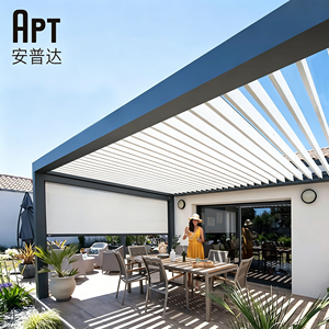Pergola motorisée en aluminium avec système de toit à lamelles imperméable, contrôlable par application intelligente, équipée d'un capteur de vent et de lumières LED - Product Image 1