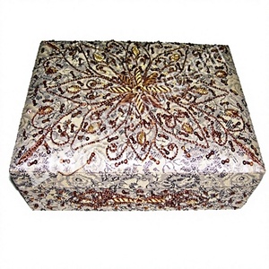 Handmade Eco-Friendly <b>Rectangular</b> Embroidered Wood Gift Box Brocade Floral Design Zari Fancy Designer Brass Inlay Home - Product Image 3