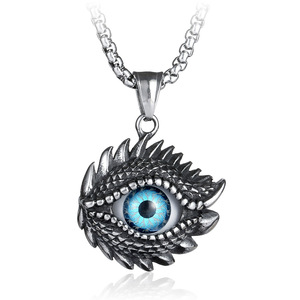 Yunnique Collier Pendentif Œil Turc en Acier Inoxydable, Design Pointe Œil Bleu, Bijou Unisexe Tendance - Product Image 1