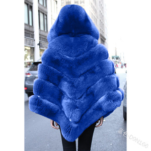 Poncho in Finta Pelliccia <span class=keywords><strong>di</strong></span> Volpe per Donna, Mantella Oversize con <span class=keywords><strong>Apertura</strong></span> Frontale, Patchwork, Scialle Avvolgente con Cappuccio - Product Image 4