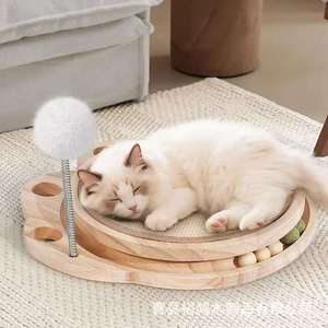 Griffoir en bois transfrontalier pour chat, jouet d'affûtage des griffes en sisal avec piste, jouet d'amusement pour animaux de compagnie, plateau tournant, chat - Product Image 1