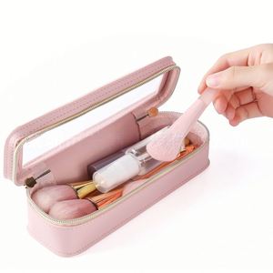 Custom Professional PVC Clear Waterproof Cosmetic Case Zipper Organizer <b>Make</b> <b>up</b> Handle Portable Travel Makeup Brush <b>Bag</b> - Product Image 3