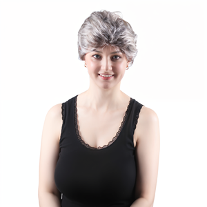 <span class=keywords><strong>Peluca</strong></span> sintética corta <span class=keywords><strong>gris</strong></span> plateado, fibra resistente al calor en capas naturales, uso diario, <span class=keywords><strong>peluca</strong></span> de disfraz de fiesta de Cosplay para mujer - Product Image 1