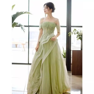 Abito <span class=keywords><strong>da</strong></span> <span class=keywords><strong>Sera</strong></span> Lungo in Cashmere Verde, Stile Principessa, Senza Spalline, Nuovo Modello 2025, per Cerimonie, Banchetti, Esami Artistici, Quinceañera - Product Image 2