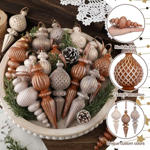 Ornements de Noël neutres texturés, décorations suspendues pour sapin de Noël, finitions décoratives incassables pour Noël, style rustique et campagnard - Product Image 5