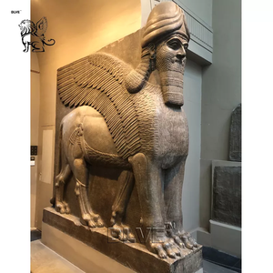 BLVE Maßgefertigte Steinmetzarbeiten Tempelpaläste Schutzfigur <span class=keywords><strong>Lamassu</strong></span> Statue Marmor Eingangs-Löwenfigur Shedu Skulptur - Product Image 3