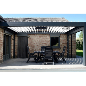 Pergola écologique de 3x3m avec stores latéraux motorisés pour toit à persiennes en aluminium enduit de poudre de LED, style <span class=keywords><strong>pergula</strong></span> anti-rongeurs gris - Product Image 6