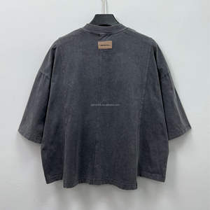 T-shirt en coton Streetwear lourd vintage personnalisé Boxy chemise d'impression d'épaule tombante Patchwork délavé à l'acide T-shirts surdimensionnés - Product Image 4