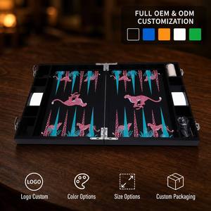 Jeu de backgammon de luxe en acrylique, noir avec imprimé animalier vibrant, 25x20cm, étui de rangement portable pour la famille et les cadeaux - Product Image 1