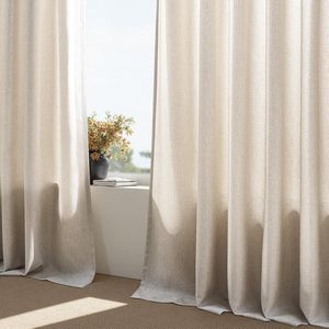Pinch Pleated Linen <strong>Curtains</strong> for French Window Modern All-Season Living Room Natural Birch Blackout <strong>with</strong> <strong>Hooks</strong> - Product Image 5