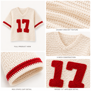 Wholesale Customizable Women's Winter Team Color Crochet Football Jersey Blank Knit 100% Cotton Custom <b>Logo</b> Front Embroidery - Product Image 5