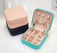 Boîte à bijoux en PU avec doublure en velours et fermeture à glissière, étui de présentation de bijoux portable en cuir PU