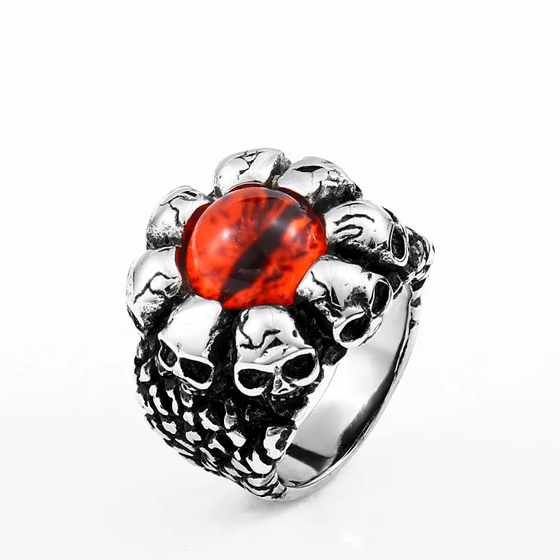 SS8-608R Stahl Soldat Punk Schädel rot gelb Drachen auge Ring Herren Ring Mode Edelstahl Schmuck Geschenk