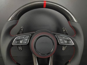 Volant en fibre de carbone pour <span class=keywords><strong>Audi</strong></span> A3 A4 A5 A6 A7 <span class=keywords><strong>Q3</strong></span> Q5 Q7 S <span class=keywords><strong>RS</strong></span> Series, cuir perforé avec coutures rouges et palettes de changement de vitesse - Product Image 3