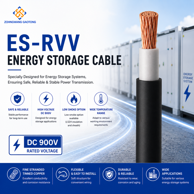 ES-RVV Industrial Energy Storage Flexible Battery Cable DC 900V Low Voltage LSZH Jacket for ESS Cabinet Lithium Battery Storage