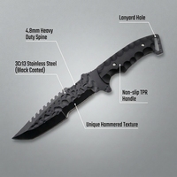 Couteau tactique à lame fixe SELAN CT320, 4,8 mm, acier 3Cr13 haute résistance, couteau de survie et de camping avec poignée antidérapante en TPR pour l'extérieur