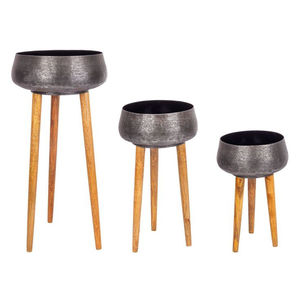 Ensemble de 3 jardinières de qualité supérieure, de forme ronde, en métal, au design tendance, pour la décoration du jardin - Product Image 1