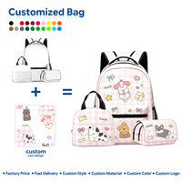 Ensemble sac à dos en microfibre imperméable personnalisé avec motifs géométriques et animaux de dessin animé, sac à déjeuner et trousse pour étudiants, vente en gros
