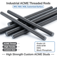 ACME Threaded Stud M16 M24 M36, HDG & Black Phosphate, Grade 4.8 A193 B7M High Tensile Industrial Threaded Rod