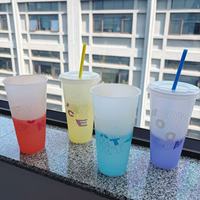 Vaso Promocional Personalizado con Patrón Oculto, Vaso de Plástico de 24oz que Cambia de Color con el Frío, con Pajita, para Campañas de Marca