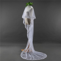 Voile de mariée de luxe à double couche en dentelle et paillettes, couvre-visage, voile de mariée de 3 m de long
