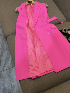 Nuovo <span class=keywords><strong>Abito</strong></span> Primaverile da Donna Elegante <span class=keywords><strong>Mini</strong></span> Stile A-line in Tessuto Colorato Brillante, Smanicato con Rever a Lancia, <span class=keywords><strong>Doppio</strong></span> <span class=keywords><strong>Petto</strong></span> e Cintura - Product Image 4