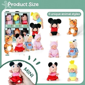 Set Regalo di 6 Mini Bambole di Plastica da 4 Pollici, Giocattoli Gonfiabili Carini con Vestiti da Animale per Bambini 2-4 Anni - Product Image 5