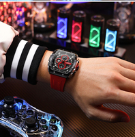 Montre Chronographe Carrée de Luxe pour Homme, Affichage de la Date, Étanche, Silicone Luminescent