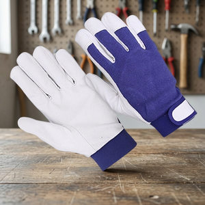 Gants de travail en coton JNA GROUP avec poignet élastique, bouts des doigts blancs et violets, antidérapants, 11 oz, sans silicone, gants polyvalents - Product Image 3
