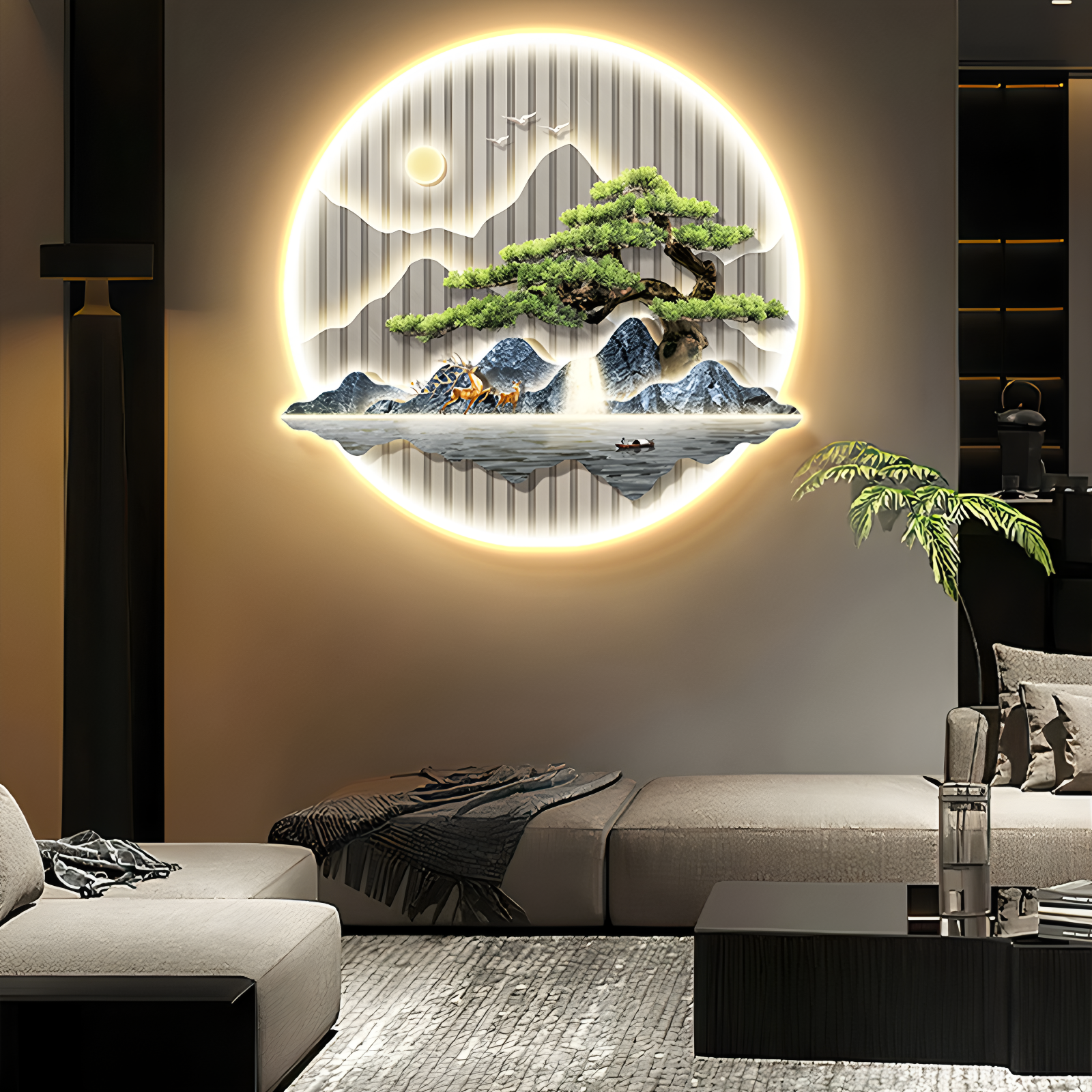 Fashion Interior Decoration LED Welcome Pine Decorative Painting Chinese Corridor Living Room Tea Room Art Decor Painting · image 5