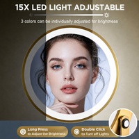Miroir de maquillage LED rechargeable sans fil, double face, grossissement 15X, miroir de table