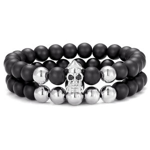 Pulsera de Cuentas de Ónix Negro Mate de 8 mm con Dijes de <span class=keywords><strong>Capitán</strong></span> Pirata Hechos a Mano para Hombre, Conjunto de Pulseras de Joyería para Hombre (MB18189) - Product Image 3