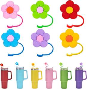 Cubierta de Silicona Reutilizable para Pajitas, Tapa de Pajita de 10 mm con Diseño de Flor, a Prueba de Polvo, Decoración Personalizada para el Día de San Valentín - Product Image 1