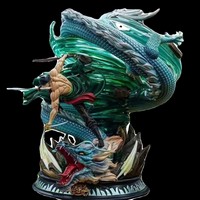 Statue Zoro Gk avec effet de dragon bleu, style trois épées, figurine anime en PVC