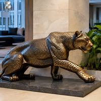 Sculpture de Léopard en Bronze Taille Réelle, Artisanat Métallique, Statue Animale Personnalisée, Décoration Durable pour Hôtels, Jardins, Complexes Hôteliers, Vente Directe Usine